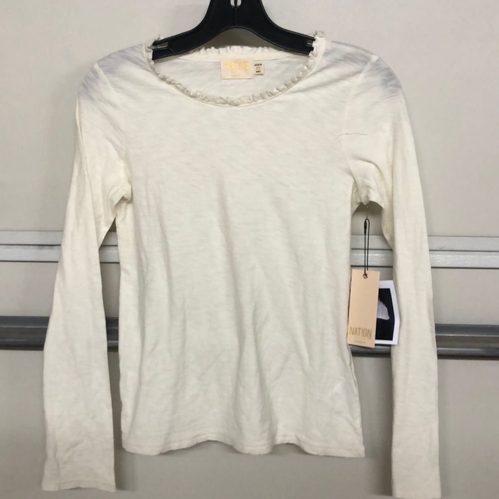 Nation LTD Lucy Ruffled Neck Tee in Off White - Picture 3 of 4